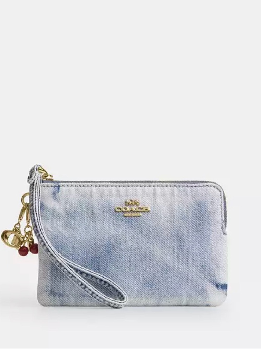 Coach Corner Zip Wristlet
In Loved Denim With Charms